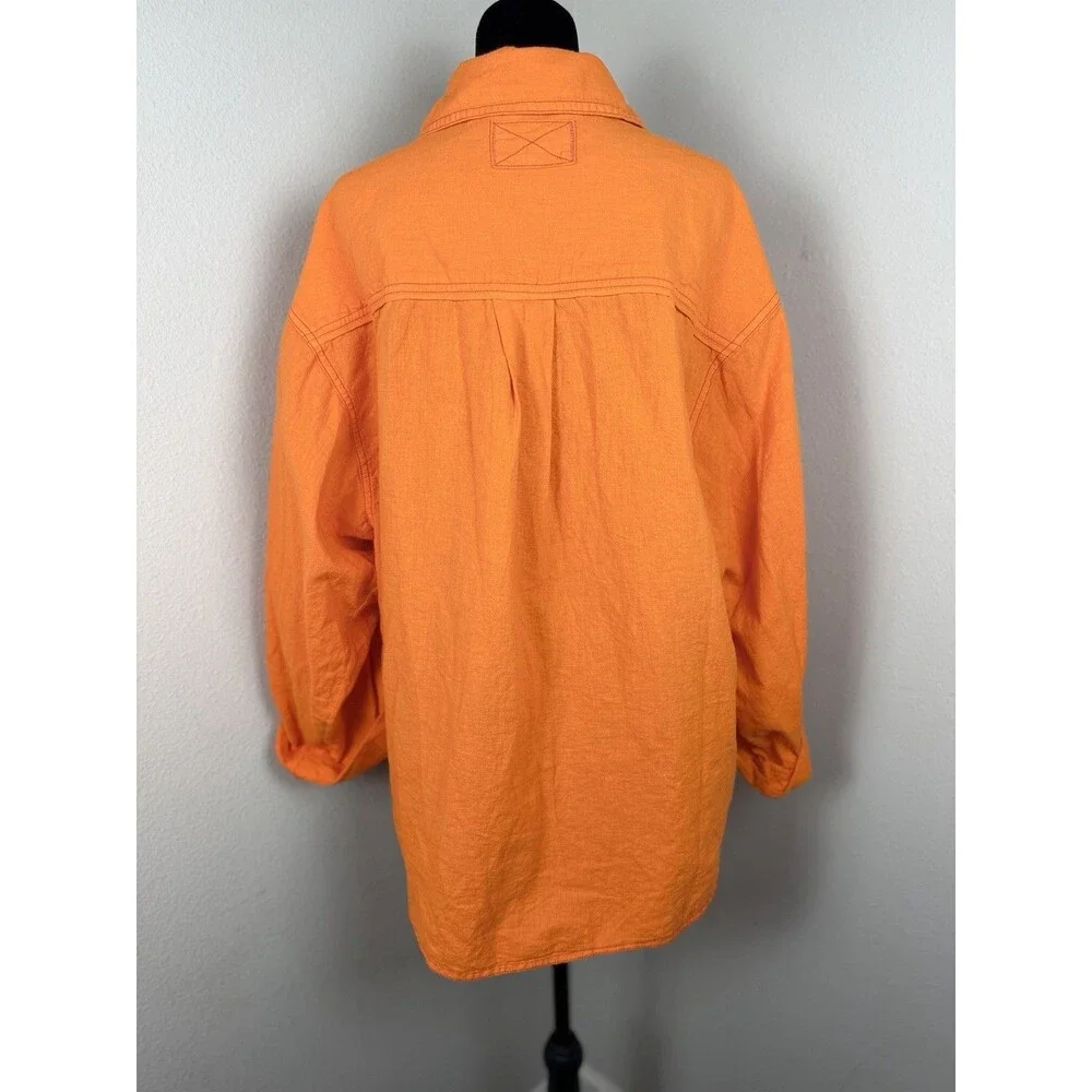 We The Free Free People Orange Button Down Shirt Womens Oversized Boho Size S